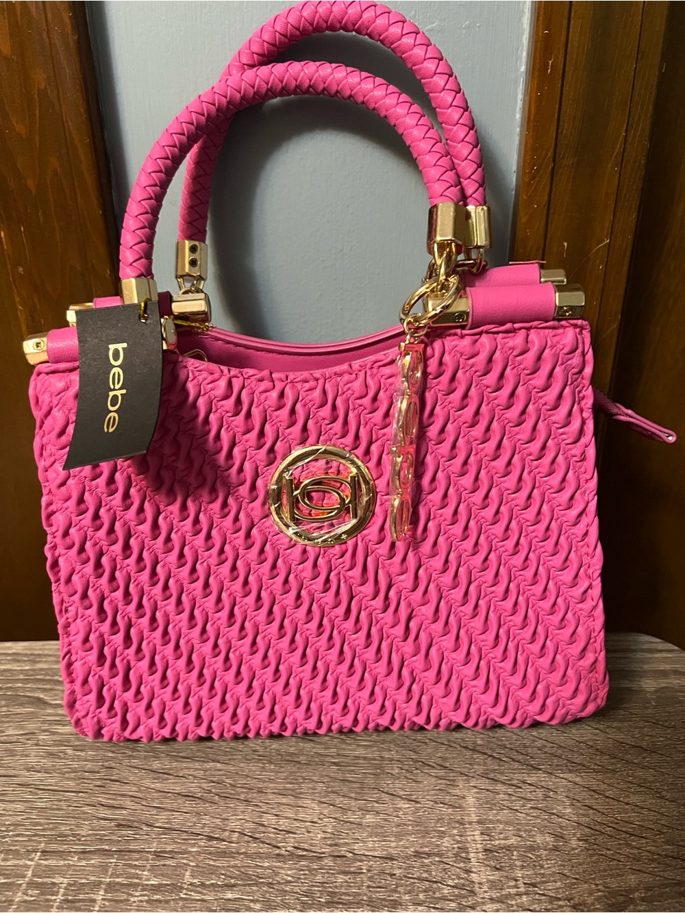 Bebe Pink Braided Top-Handle Tote and Shoulder Bag NWT